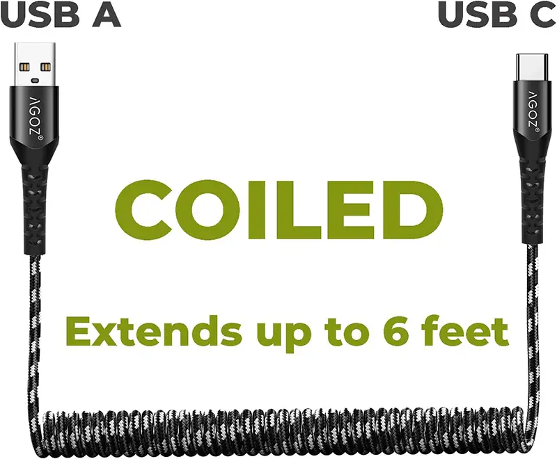 Câble USB-C enroulé à charge rapide pour zones de travail partagées Zebra | Agoz