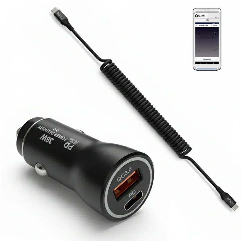 Chargeur de voiture 38 W pour appareil SpotOn POS portable avec câble USB-C spiralé | Agoz
