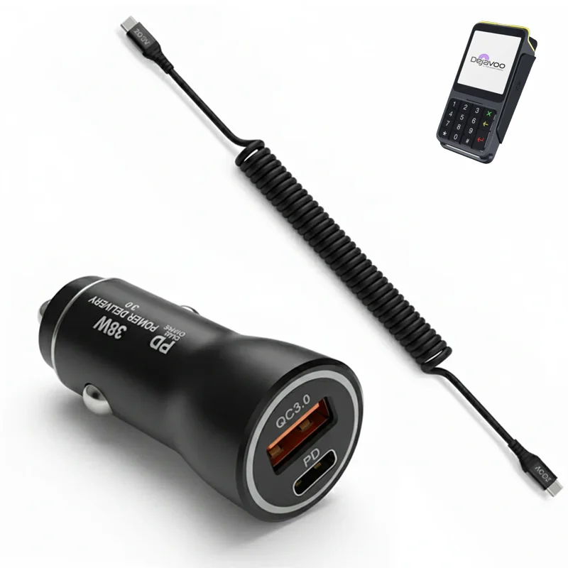 Chargeur de voiture 38W pour Dejavoo P17 avec câble USB-C spiralé | Agoz