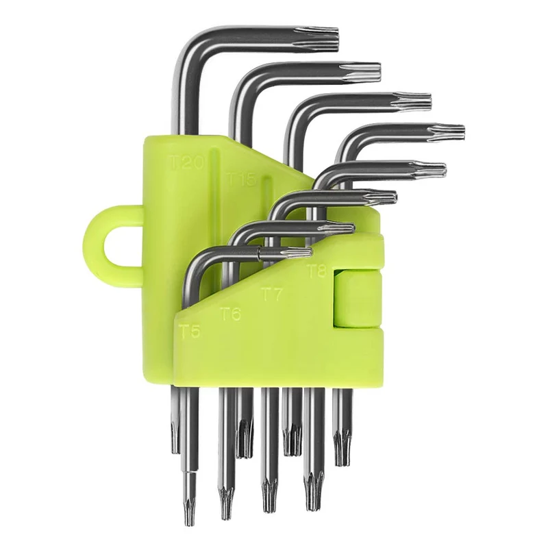 LIHAO Clés Torx Coudée, Kit de 8 Pièces Clés Allen, Tournevis Etoile T5 T6 T7 T8 T9 T10 T15 T20, Ensembles de Clés Outillage à Main Hexagonales