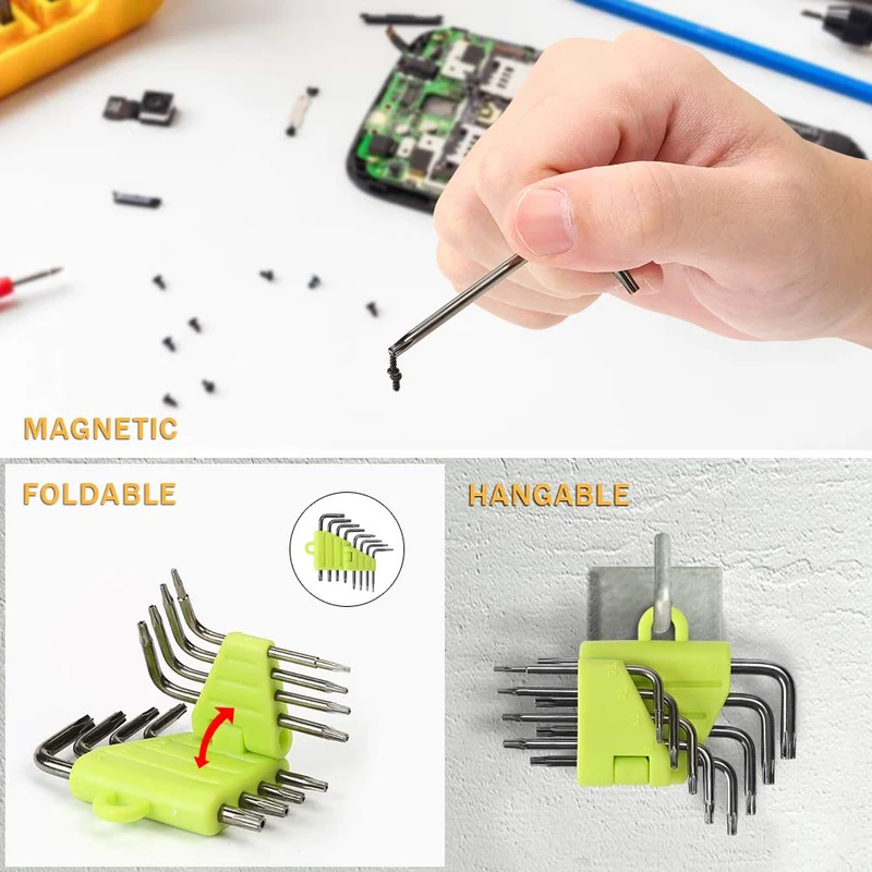 LIHAO Clés Torx Coudée, Kit de 8 Pièces Clés Allen, Tournevis Etoile T5 T6 T7 T8 T9 T10 T15 T20, Ensembles de Clés Outillage à Main Hexagonales