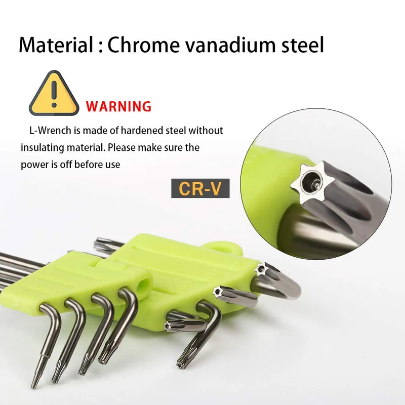 LIHAO Clés Torx Coudée, Kit de 8 Pièces Clés Allen, Tournevis Etoile T5 T6 T7 T8 T9 T10 T15 T20, Ensembles de Clés Outillage à Main Hexagonales