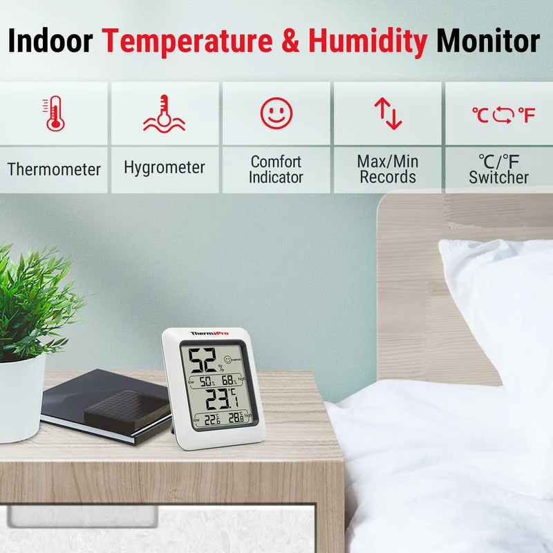 ThermoPro TP50 Hygromètre Numérique Intérieur Thermomètre D'ambiance et Indicateur & Moniteur D'humidité et de Température