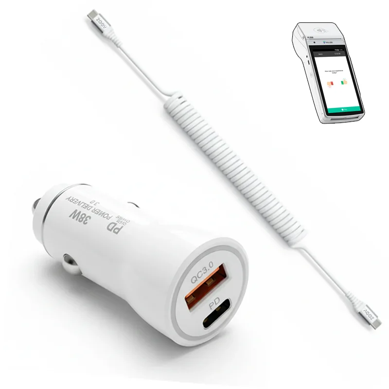 Chargeur de voiture 38W pour terminal POS Valor avec câble USB-C spiralé | Agoz