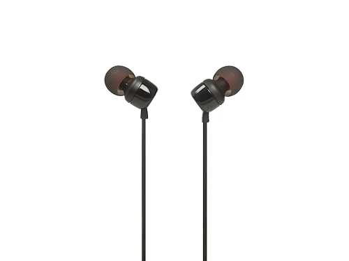 JBL T110 – Ecouteurs intra-auriculaires filaires – Son Pure Bass de JBL et bouton de contrôle – Connectivité : câble Jack 3,5 mm – Couleur : Noir