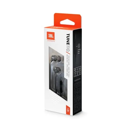 JBL T110 – Ecouteurs intra-auriculaires filaires – Son Pure Bass de JBL et bouton de contrôle – Connectivité : câble Jack 3,5 mm – Couleur : Noir