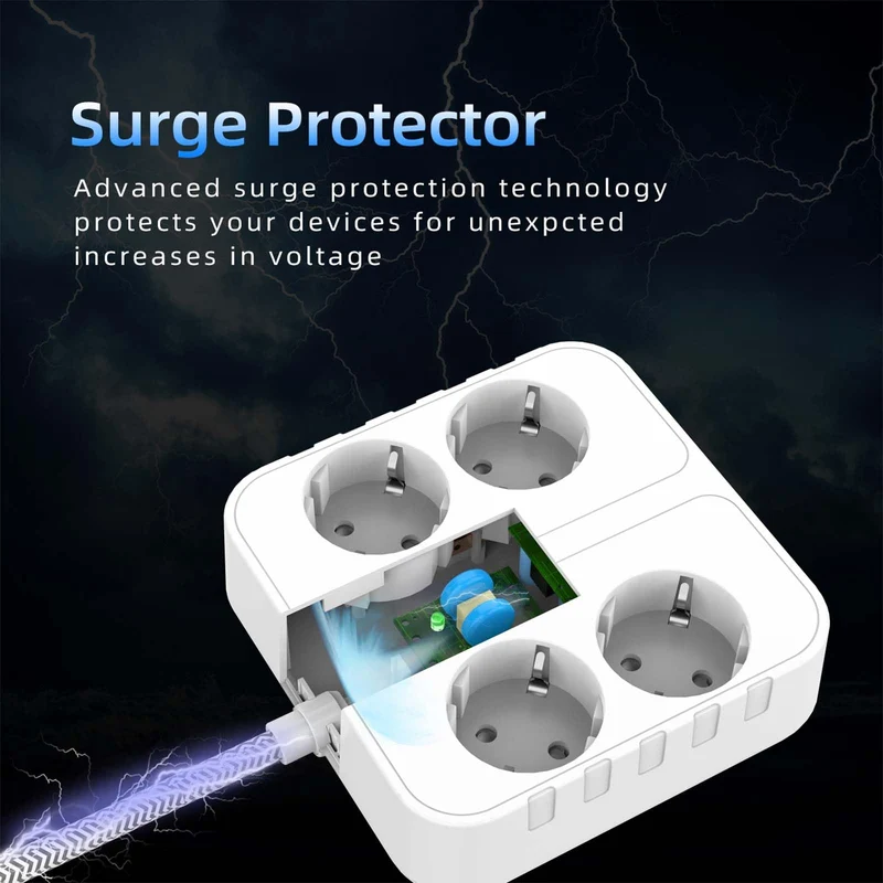 POWSAF Reglette de Prises Quadruple avec Quatre Ports de Charge USB, pour Montage en Pared, pour Maison et Bureau - Blanc
