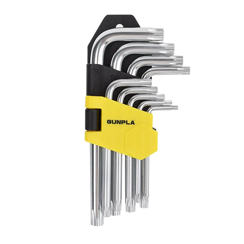 Gunpla Ensemble Clé Allen Torx Coudée Etoile Hexagonales à Court Bras Lot de 9 Pièces avec Boîtier de Rangement T10-T50 pour Entretien De La Maison Chantier Projet