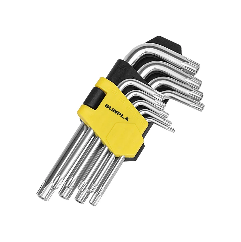 Gunpla Ensemble Clé Allen Torx Coudée Etoile Hexagonales à Court Bras Lot de 9 Pièces avec Boîtier de Rangement T10-T50 pour Entretien De La Maison Chantier Projet