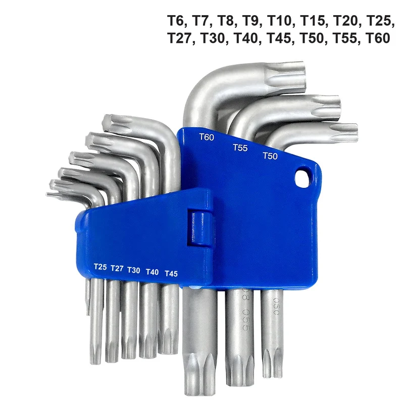 S&R Clefs Torx Hexagonales - Jeu 15 Clés Torx à étoile sans trous Extra Résistantes TX6 – TX60. Torx 6/7 / 8/9 / 10/15 / 20/25 / 27/30 / 40/45 / 50/55 / 60