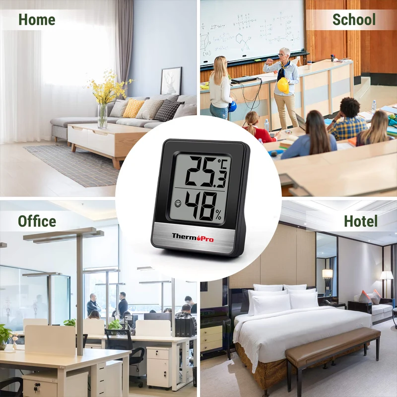 ThermoPro TP49 Petit Hygromètre Numérique Thermomètre Intérieur Thermomètre D'ambiance Moniteur de Température et Humidimètre pour Le Confort du Bureau à Domicile Thermomètre de Reptile