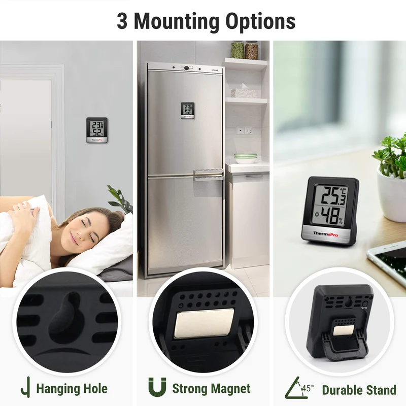 ThermoPro TP49 Petit Hygromètre Numérique Thermomètre Intérieur Thermomètre D'ambiance Moniteur de Température et Humidimètre pour Le Confort du Bureau à Domicile Thermomètre de Reptile