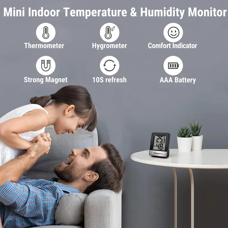 ThermoPro TP49 Petit Hygromètre Numérique Thermomètre Intérieur Thermomètre D'ambiance Moniteur de Température et Humidimètre pour Le Confort du Bureau à Domicile Thermomètre de Reptile
