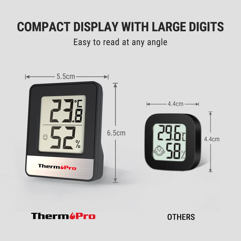 ThermoPro TP49 Petit Hygromètre Numérique Thermomètre Intérieur Thermomètre D'ambiance Moniteur de Température et Humidimètre pour Le Confort du Bureau à Domicile Thermomètre de Reptile