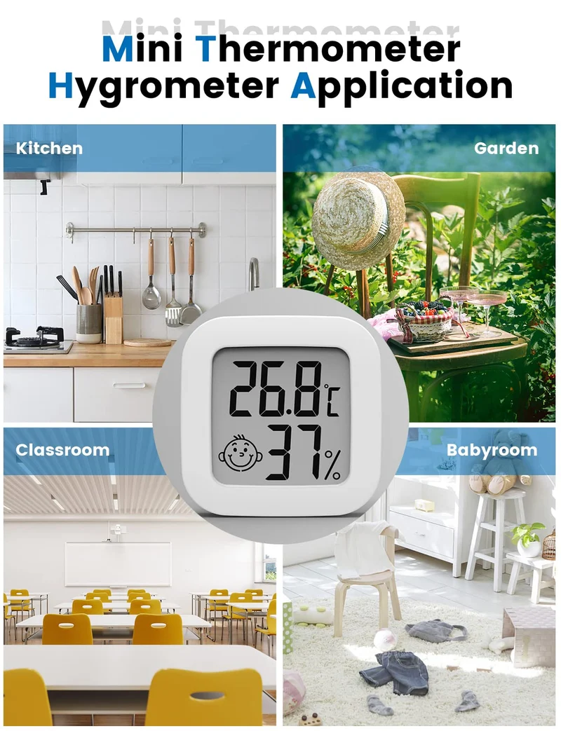 Mini Thermomètre Hygromètre Intérieur Digital à Haute Précision, Moniteur de Température et Humidimètre, Thermo Hygromètre Indicateur du Niveau de Confort