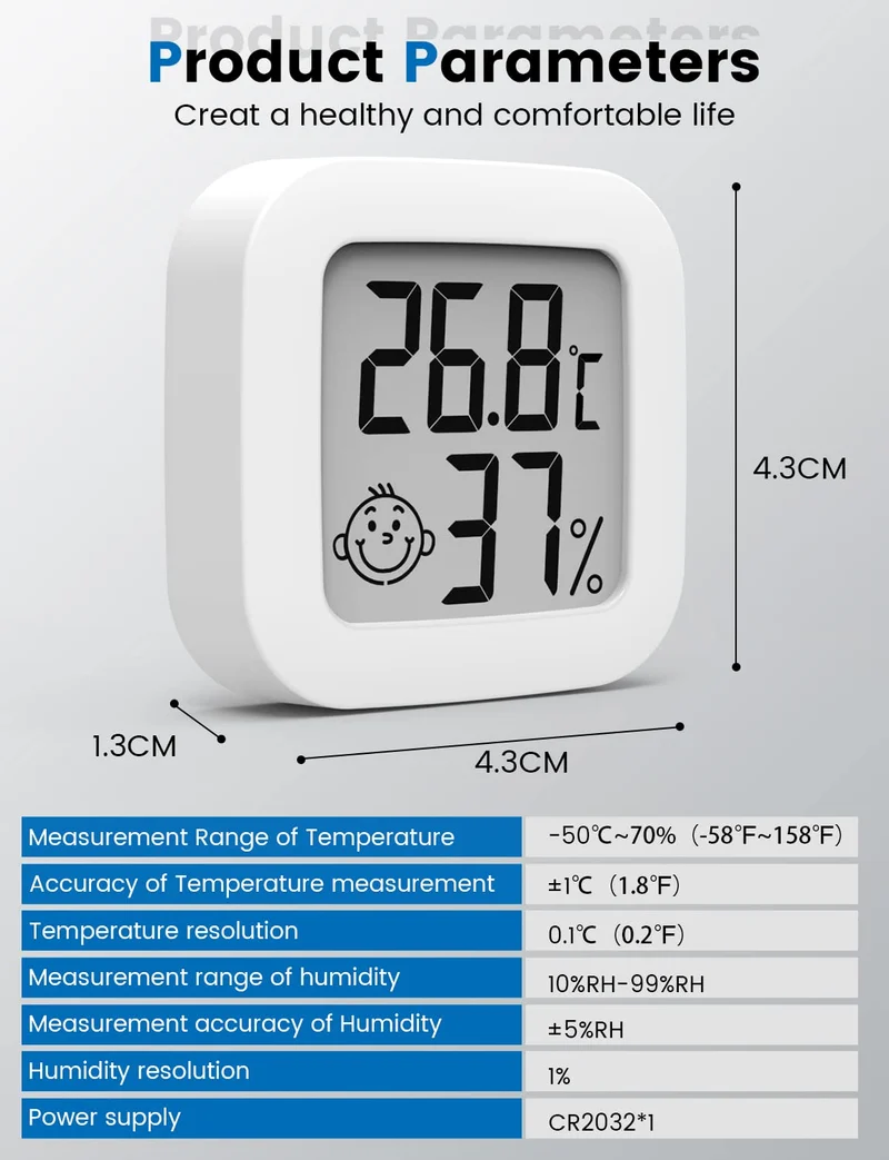 Mini Thermomètre Hygromètre Intérieur Digital à Haute Précision, Moniteur de Température et Humidimètre, Thermo Hygromètre Indicateur du Niveau de Confort