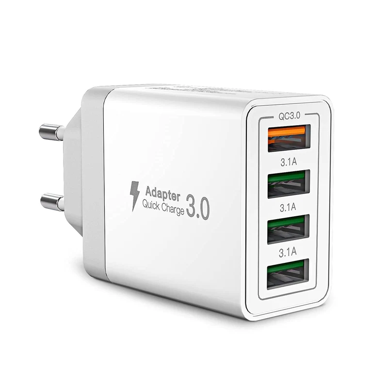 Chargeur USB, 40W Prise USB Multiple 4 Ports Bloc Chargeur Rapide Samsung QC3.0 Chargeur Secteur USB Adaptateur pour iPhone 16 15 14 13 12 8 XR Samsung S24 Ultra S23 S22 S21 iPad Xiaomi Huawei Google