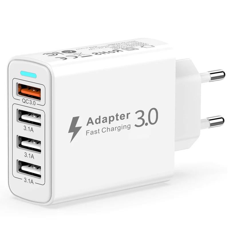 Chargeur USB Multiple 4 Port, Prise USB Multiple 33W QC3.0 Chargeur Rapide USB, Prise Multiple USB Adaptateur Secteur USB Multi Chargeur Telephone pour iPhone 14/13/12/11/XS/8/7,Samsung S23/S22,Xiaomi
