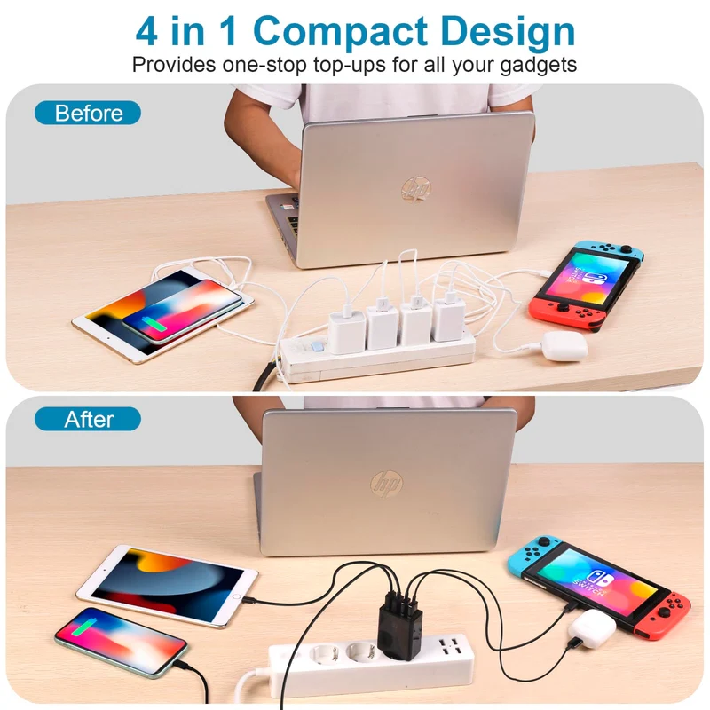 Chargeur USB Adaptateur de Charge USB 4 Ports avec 33W Smart QC 3.0 Chargeur Rapide Multi USB Prise d'alimentation pour Samsung Galaxy A03 A13 A53 S21 S20 S10 S9 S8 S7 iPhone 12 13 14 Pro X 8 7 6S