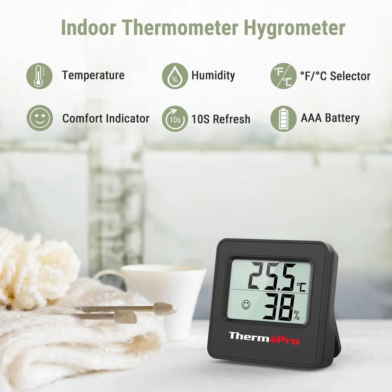 ThermoPro TP157 Hygromètre Digital Thermometre Interieur, Thermomètre Chambre Bébé avec Capteur d'humidité de Température et Icône de Visage Indicateur de Confort pour Serre, Cave à Vin, Bureau