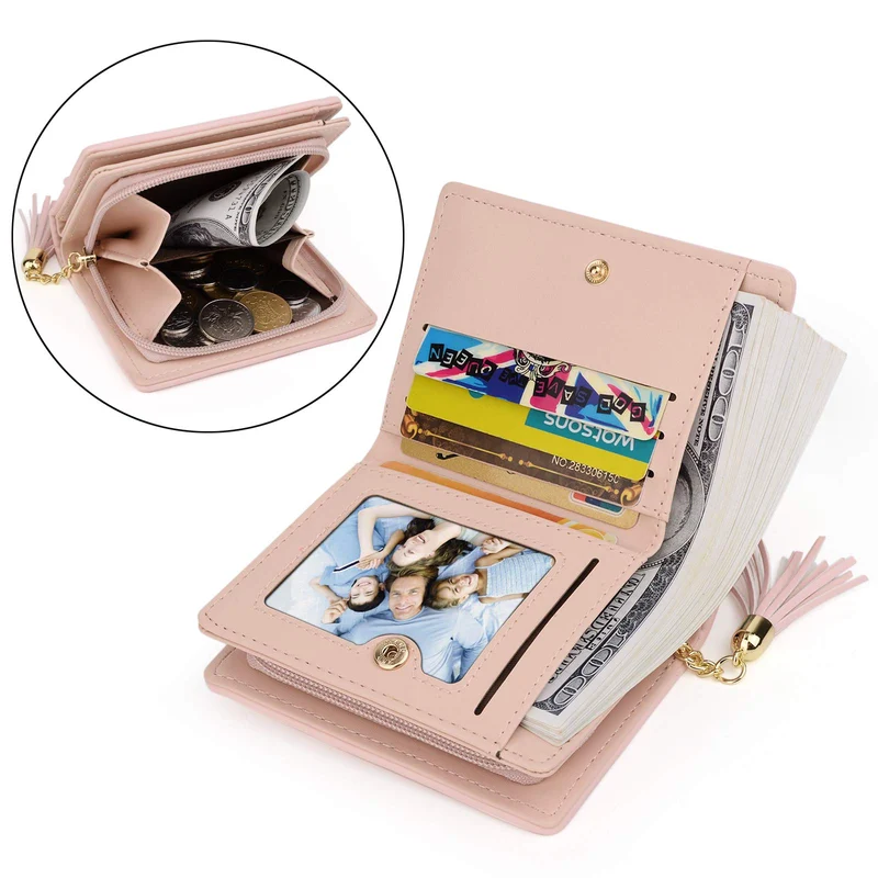 UTO Femme Filles Portefeuille Petit Porte-Monnaie à glissière Chat Mignon Pendentif Cuir Synthétique Rose