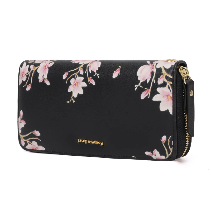 Pomelo Best Portefeuille Femme Grand Format (Dessin de Magnolia)