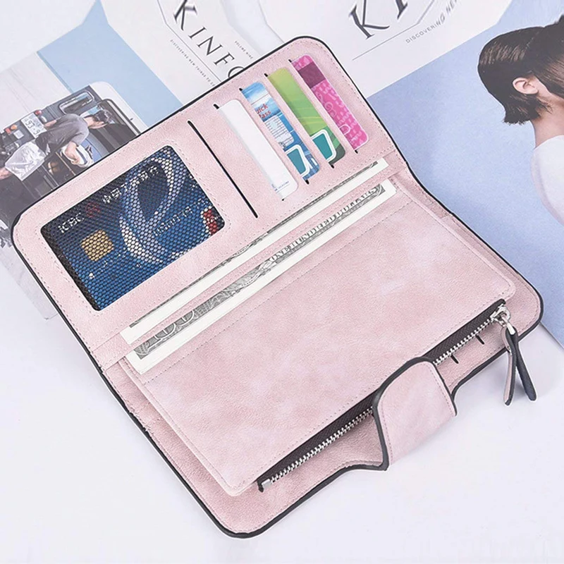 Portefeuille Femme Grande Capacite PU Cuir Porte-Monnaie Elégant avec 16 Porte-Cartes y Compris 2 fenêtre d'identification, Zippé pour Femme (Rosé)