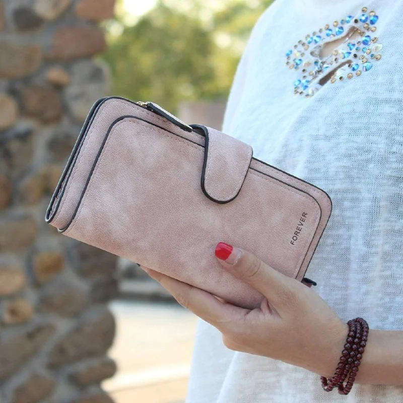 Portefeuille Femme Grande Capacite PU Cuir Porte-Monnaie Elégant avec 16 Porte-Cartes y Compris 2 fenêtre d'identification, Zippé pour Femme (Rosé)