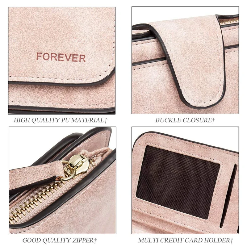 Portefeuille Femme Grande Capacite PU Cuir Porte-Monnaie Elégant avec 16 Porte-Cartes y Compris 2 fenêtre d'identification, Zippé pour Femme (Rosé)