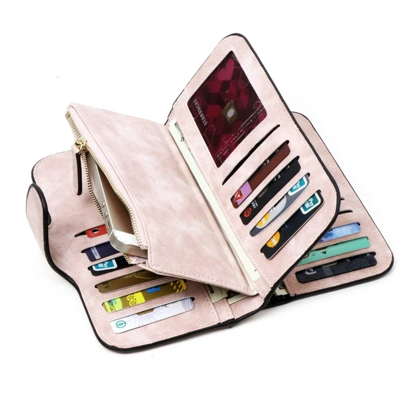 Portefeuille Femme Grande Capacite PU Cuir Porte-Monnaie Elégant avec 16 Porte-Cartes y Compris 2 fenêtre d'identification, Zippé pour Femme (Rosé)