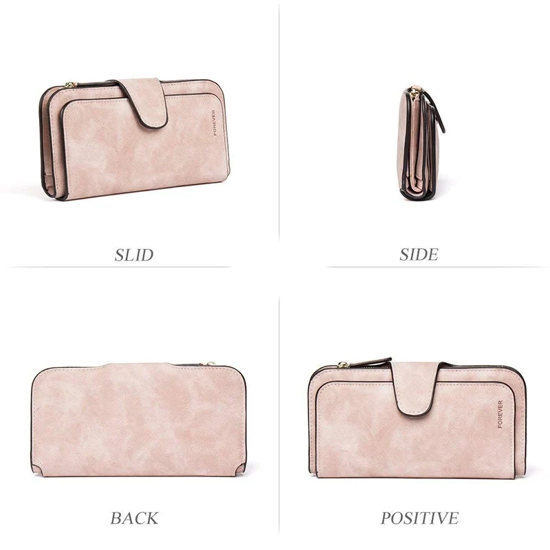 Portefeuille Femme Grande Capacite PU Cuir Porte-Monnaie Elégant avec 16 Porte-Cartes y Compris 2 fenêtre d'identification, Zippé pour Femme (Rosé)