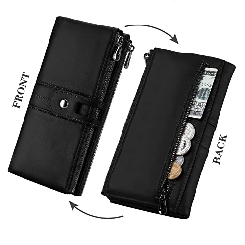 Roulens Portefeuille en Cuir Végétalien pour Femme Portefeuille Femme Cuir Porte Monnaie Porte-chéquiers Porte-Cartes pour 13 Cartes