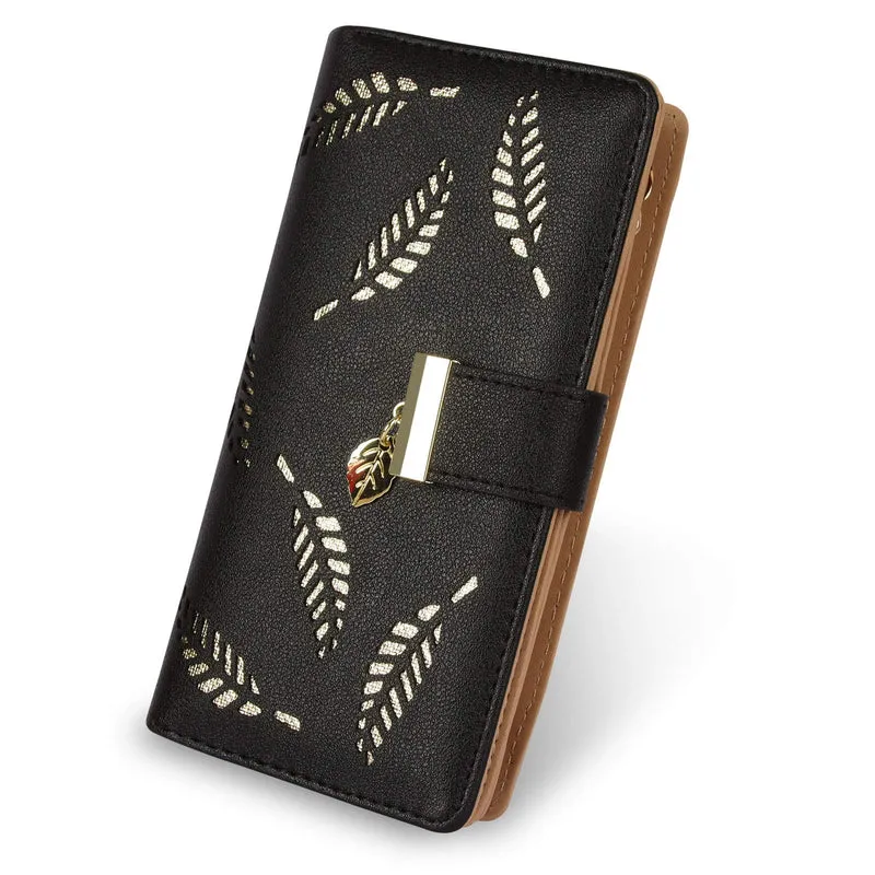 CHAOFANXI Portefeuille pour Femme, Porte Monnaie Femme, en Cuir Bifold Wallet Porte-Cartes (Noir)
