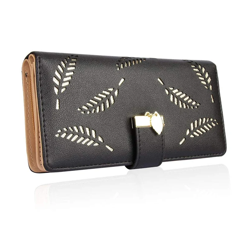 CHAOFANXI Portefeuille pour Femme, Porte Monnaie Femme, en Cuir Bifold Wallet Porte-Cartes (Noir)