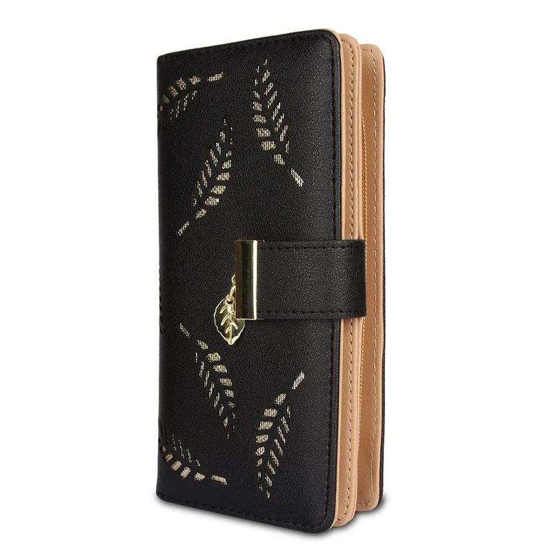 CHAOFANXI Portefeuille pour Femme, Porte Monnaie Femme, en Cuir Bifold Wallet Porte-Cartes (Noir)