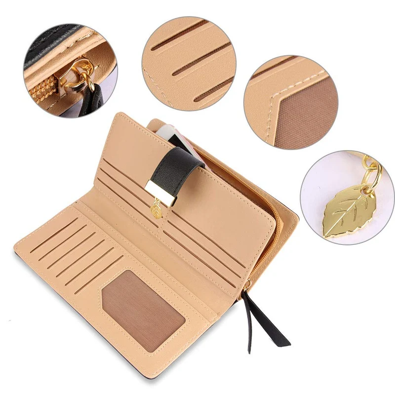 CHAOFANXI Portefeuille pour Femme, Porte Monnaie Femme, en Cuir Bifold Wallet Porte-Cartes (Noir)