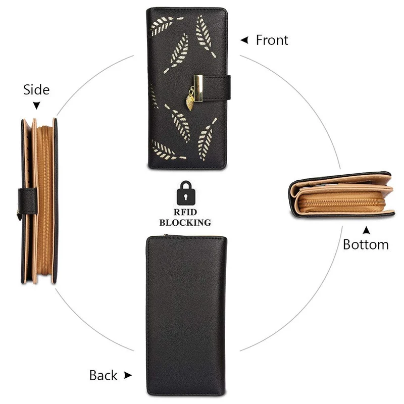 CHAOFANXI Portefeuille pour Femme, Porte Monnaie Femme, en Cuir Bifold Wallet Porte-Cartes (Noir)