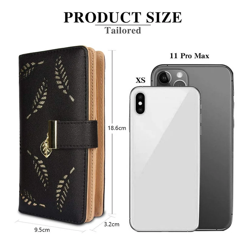 CHAOFANXI Portefeuille pour Femme, Porte Monnaie Femme, en Cuir Bifold Wallet Porte-Cartes (Noir)