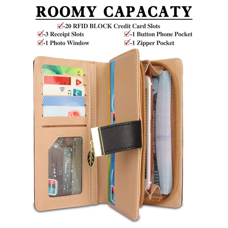 CHAOFANXI Portefeuille pour Femme, Porte Monnaie Femme, en Cuir Bifold Wallet Porte-Cartes (Noir)