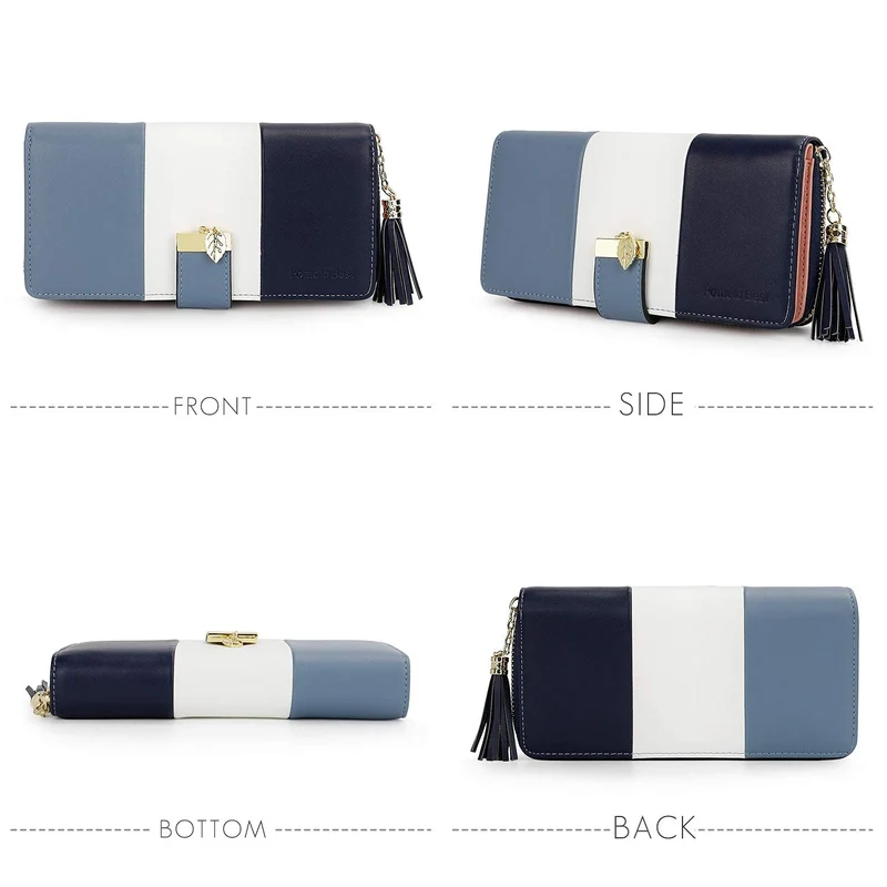 Pomelo Best Portefeuille Femme Cuir Porte Monnaie Porte-chéquiers Porte-Cartes pour 12 Cartes, Bleu Foncé/Blanc