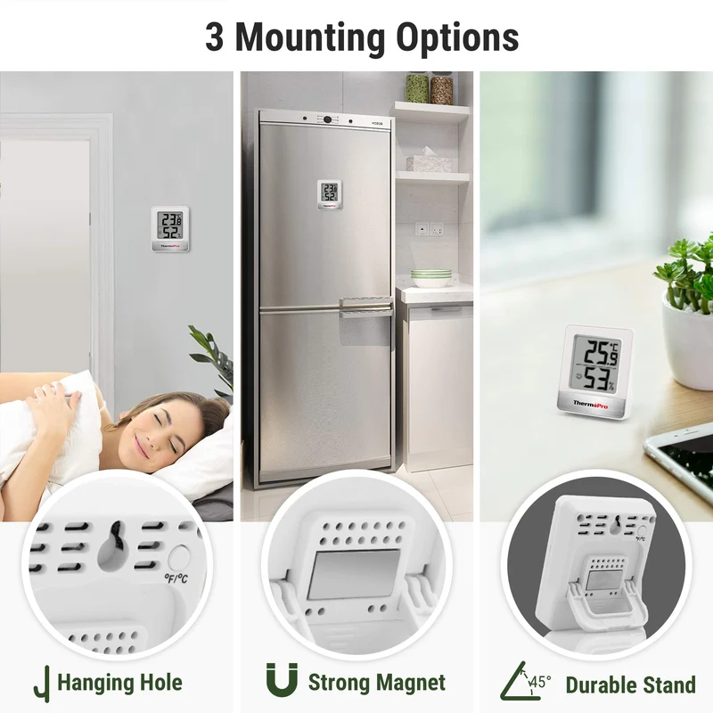 ThermoPro TP49 Petit Hygromètre Numérique Thermomètre Intérieur Thermomètre D'ambiance Moniteur de Température et Humidimètre pour Le Confort du Bureau à Domicile Thermomètre de Reptile