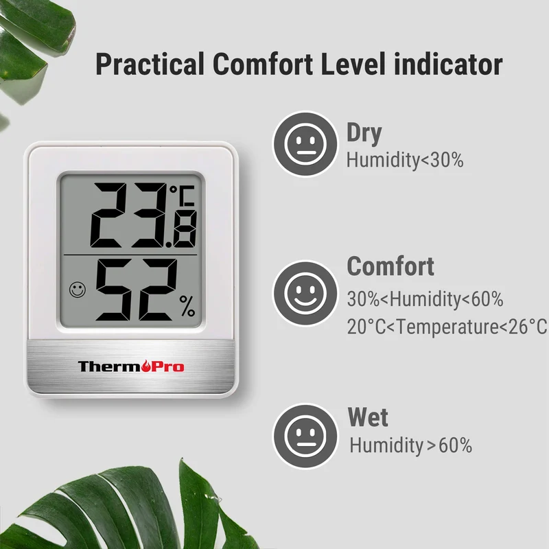 ThermoPro TP49 Petit Hygromètre Numérique Thermomètre Intérieur Thermomètre D'ambiance Moniteur de Température et Humidimètre pour Le Confort du Bureau à Domicile Thermomètre de Reptile