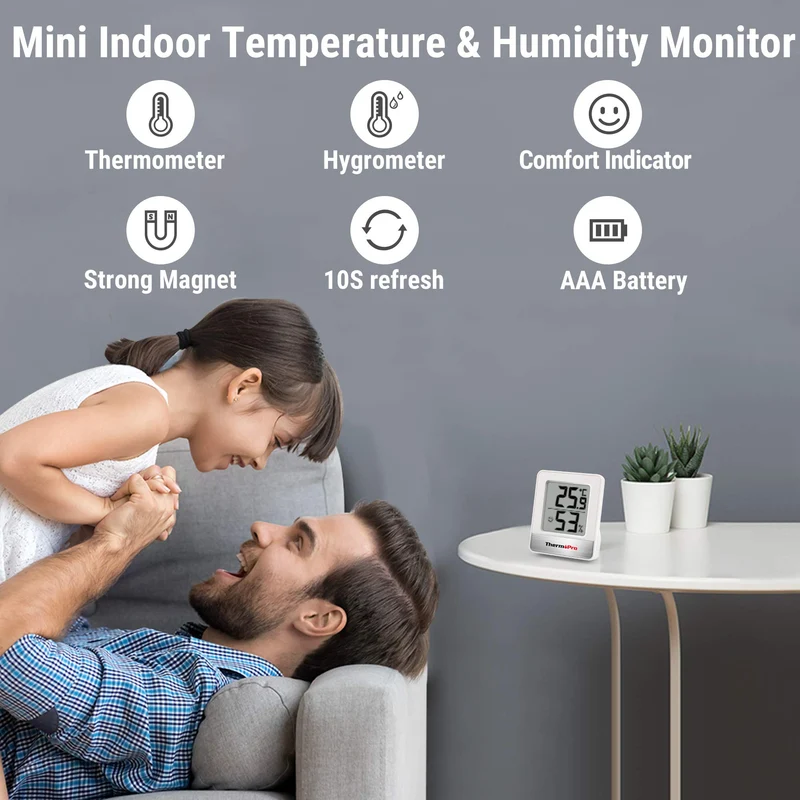 ThermoPro TP49 Petit Hygromètre Numérique Thermomètre Intérieur Thermomètre D'ambiance Moniteur de Température et Humidimètre pour Le Confort du Bureau à Domicile Thermomètre de Reptile