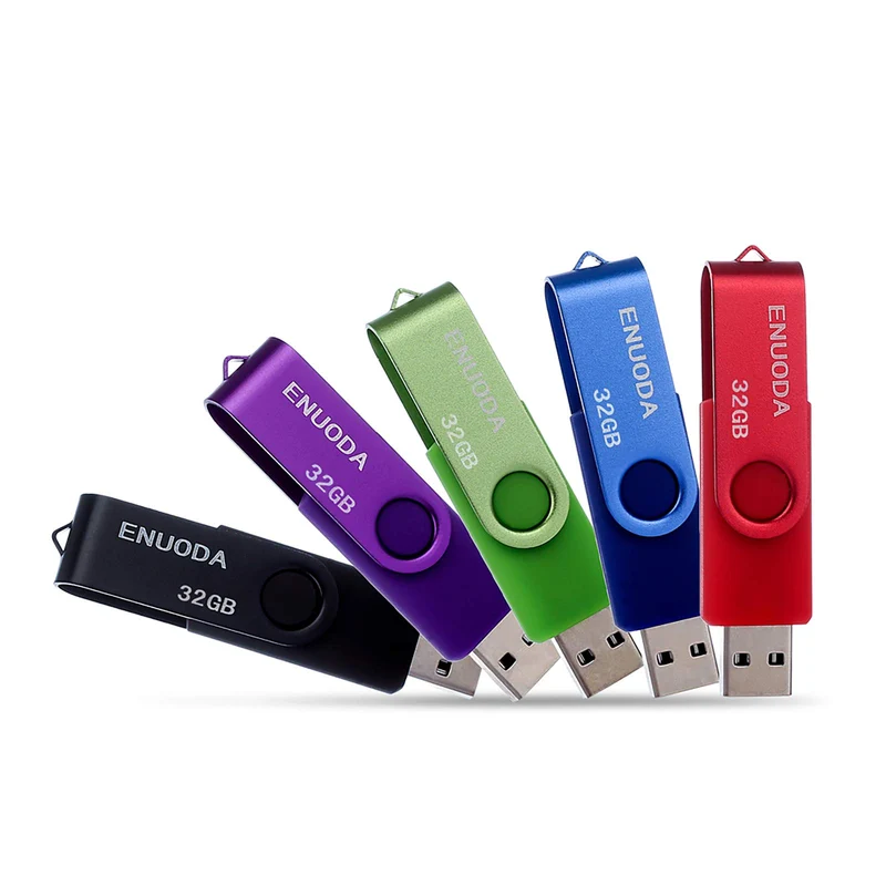 ENUODA Clé USB 32 Go Lot de 5 Cle USB 2.0 Flash Drive Stockage Rotation Disque Mémoire Stick avec Lumière LED (Rouge Vert Noir Bleu Violet)