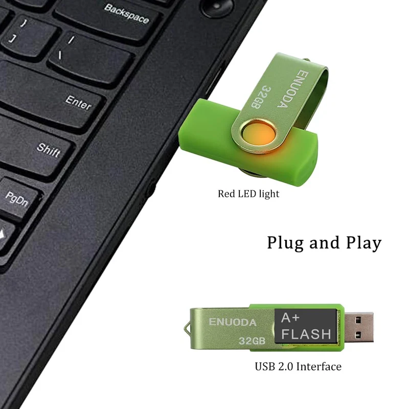 ENUODA Clé USB 32 Go Lot de 5 Cle USB 2.0 Flash Drive Stockage Rotation Disque Mémoire Stick avec Lumière LED (Rouge Vert Noir Bleu Violet)