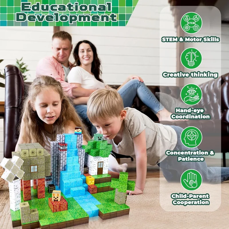 MAGNECRAFT Magnetic Blocks FOREST LIFE – 100 pcs cubes magnétiques de construction STEM pour enfants dès 3 ans