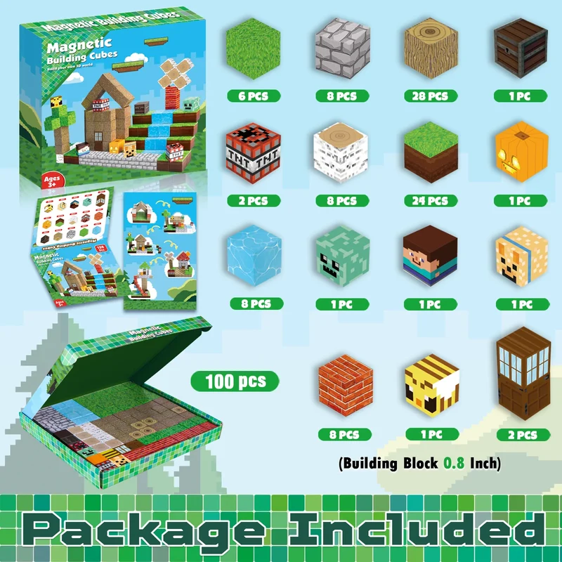 MAGNECRAFT Magnetic Blocks FOREST LIFE – 100 pcs cubes magnétiques de construction STEM pour enfants dès 3 ans