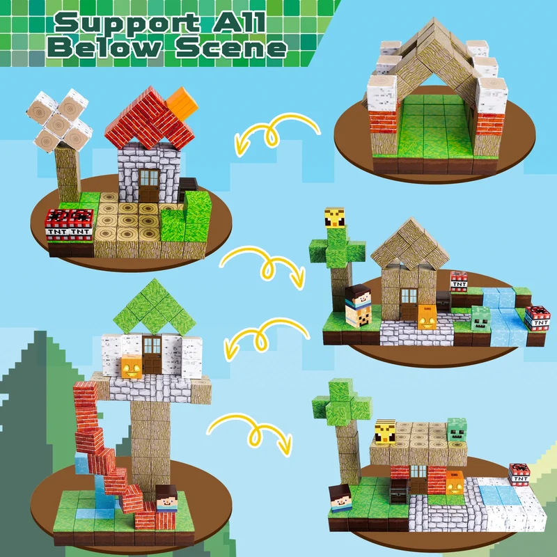 MAGNECRAFT Magnetic Blocks FOREST LIFE – 100 pcs cubes magnétiques de construction STEM pour enfants dès 3 ans