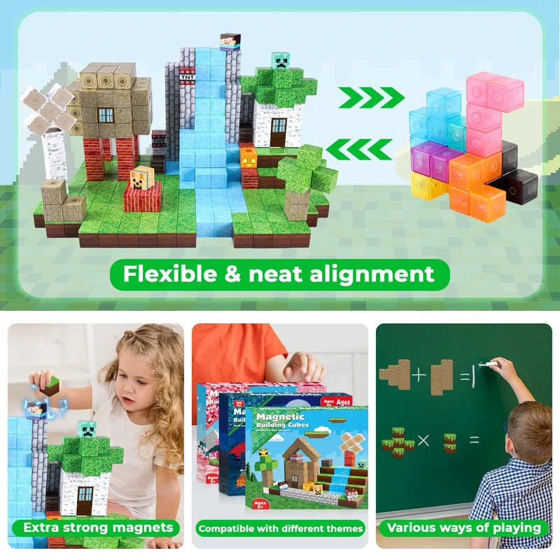 MAGNECRAFT Magnetic Blocks FOREST LIFE – 100 pcs cubes magnétiques de construction STEM pour enfants dès 3 ans