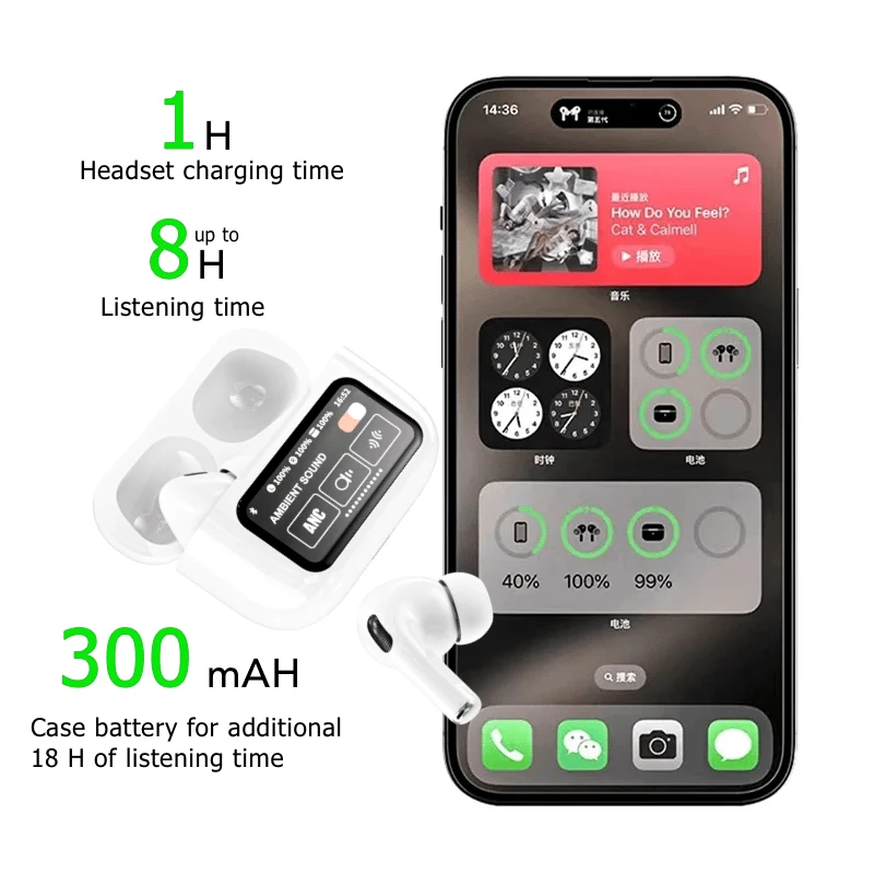 TouchPods S10 Pro ANC/ENC écouteurs sans fil Bluetooth, écran tactile LCD, réduction active du bruit, traducteur IA intelligent